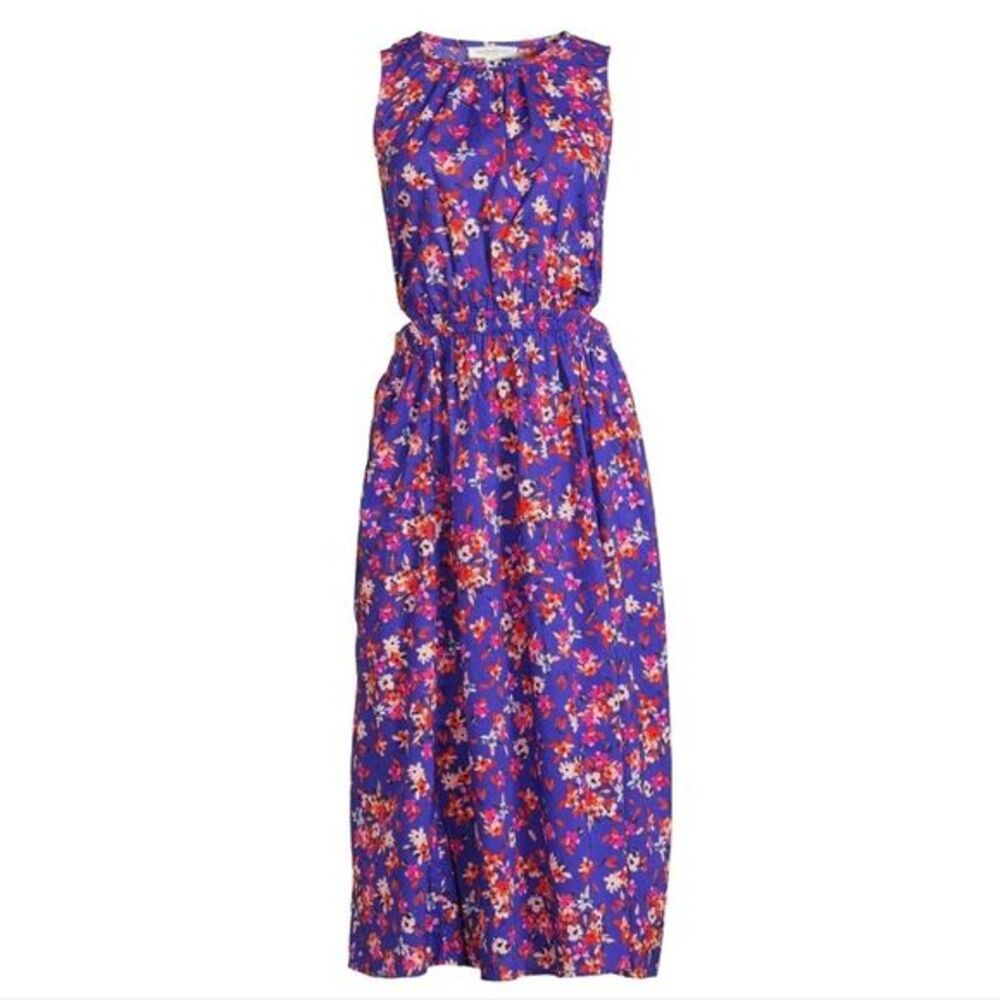 BeachLunchLounge NWOT Side Open Midi Floral Dress Sleeveless Yves Blue Floral S - Picture 4 of 11